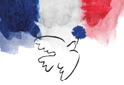 Image avec une colombe et le drapeau de la France pour la Commémoration de la Victoire et de la Paix